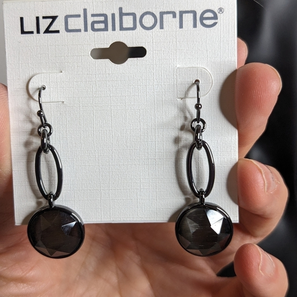 Liz Claiborne Black Crystal‎ Dangle Earrings